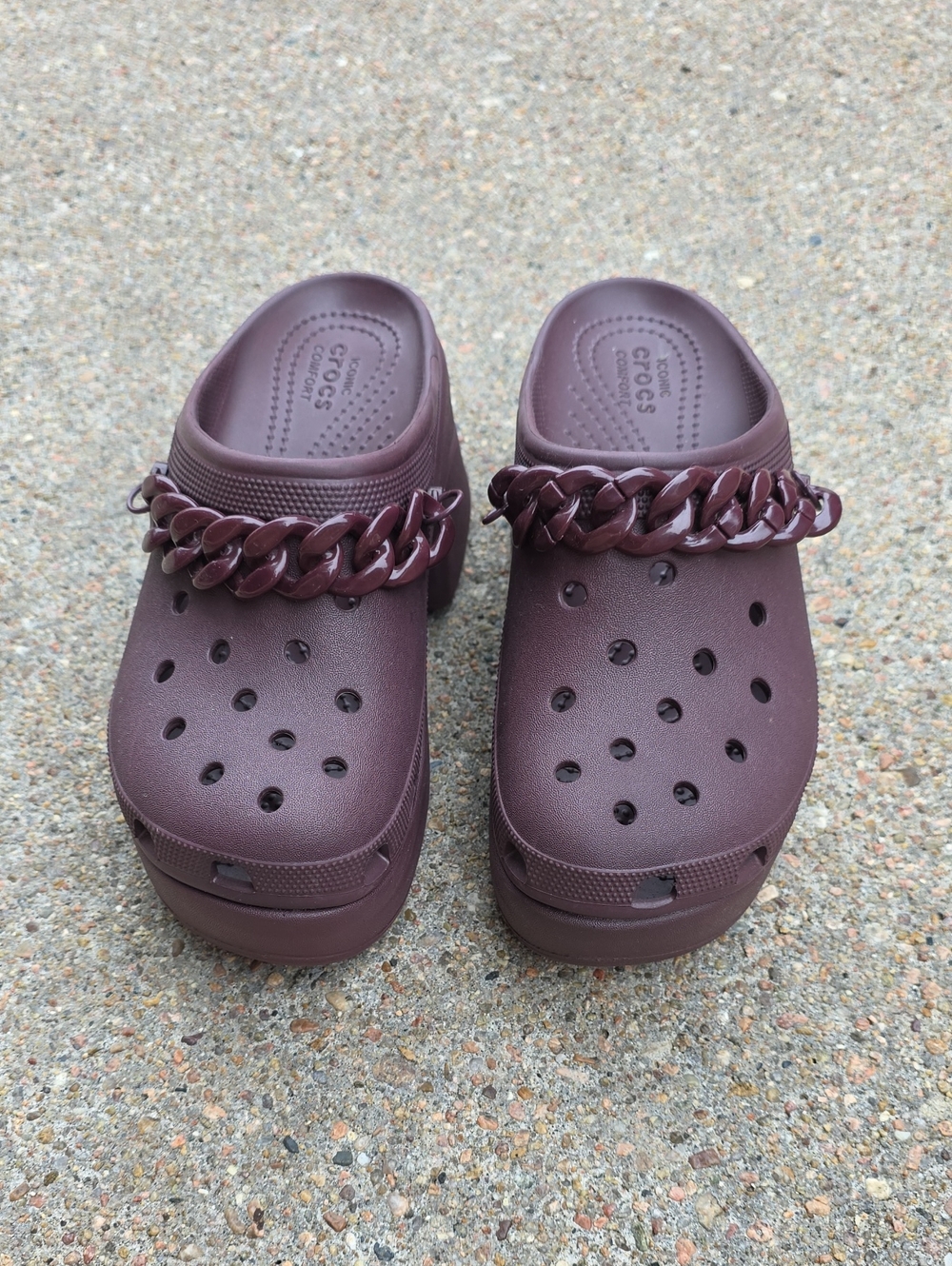 Crocs Siren Chain Platform Chunky Dark Cherry Clogs Size 8 - Picture 3 of 12